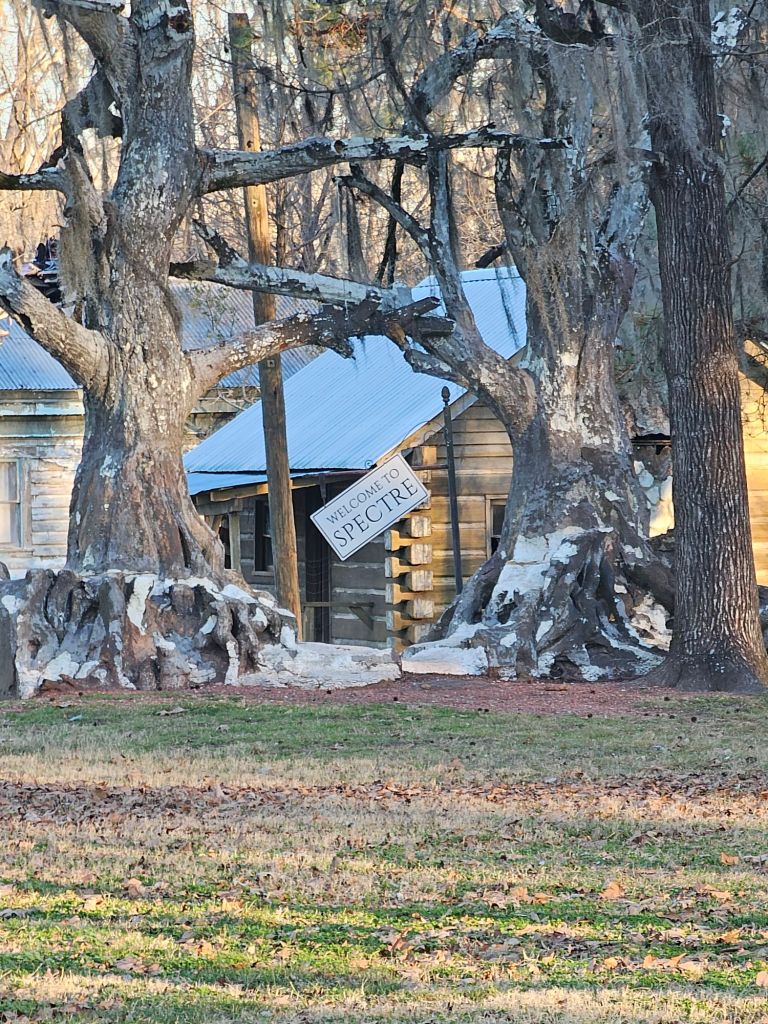 The Spectre sign hanging by the trees