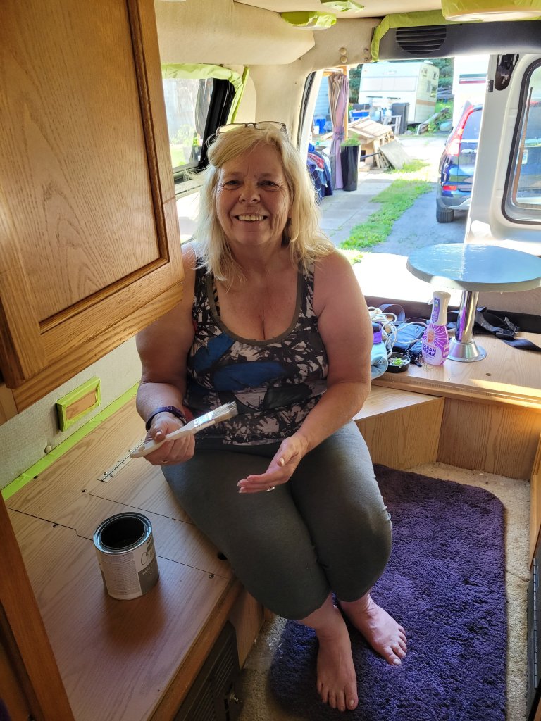 Myself getting ready to paint the inside for my Roadtrek renovation.