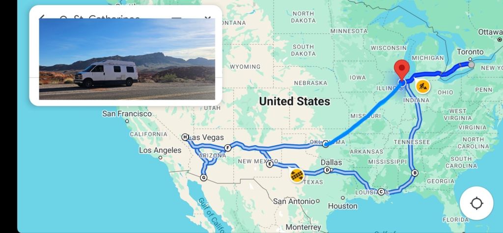 A map of my winter RV travel roadtrip