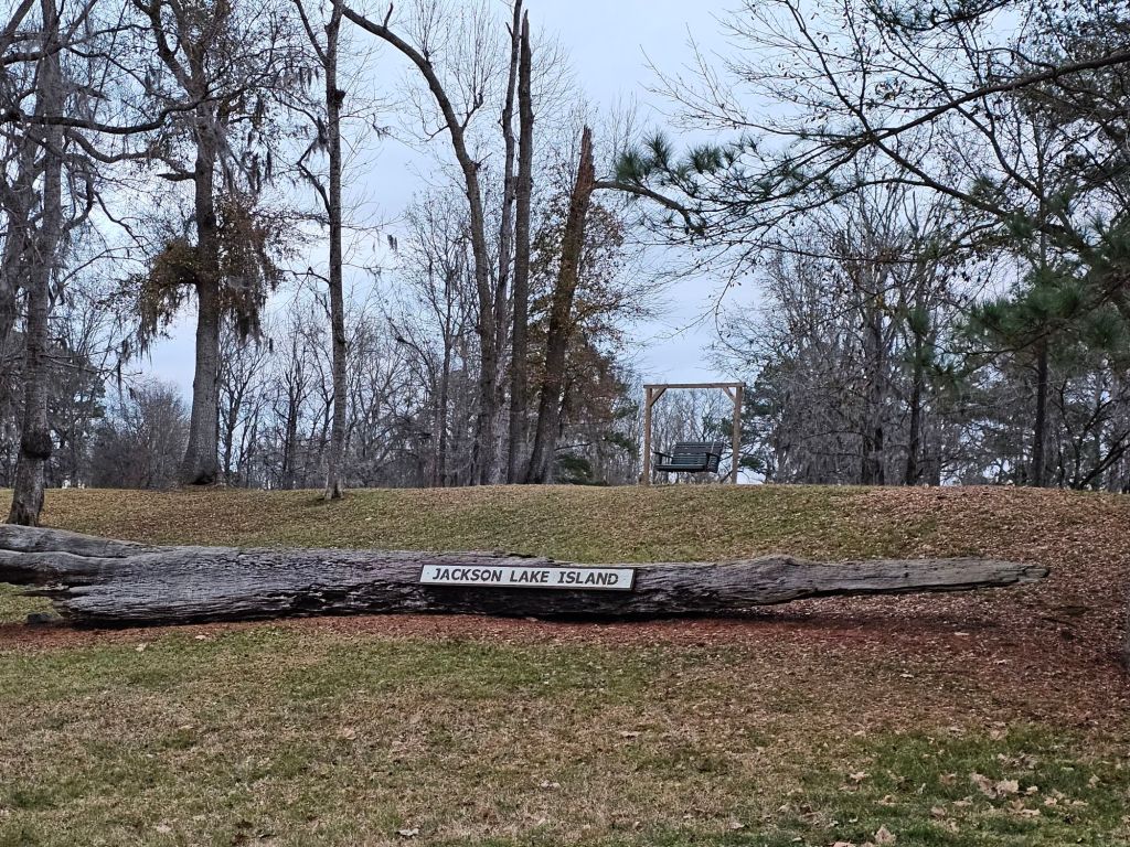 The sign coming onto Jackson Lake Island. The start of your RV travel destination