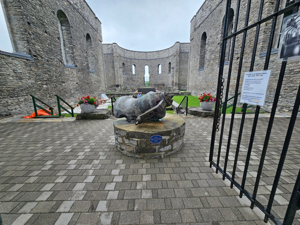 The bell that sits in the entranceway from the tower of St. Raphael Parish