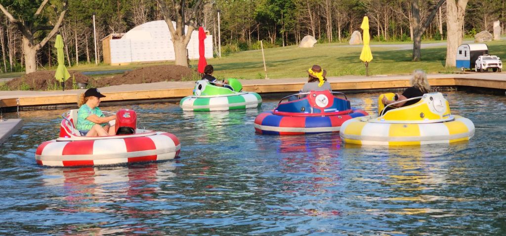 Playing bumper boats with friends
