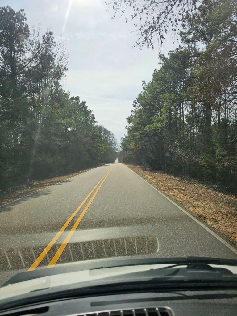 Driving down a road in my Roadtrek